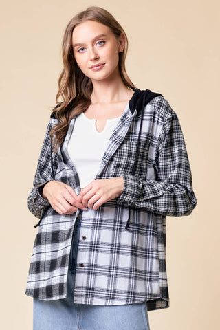 Harley HOODED CONTRAST PLAID SHIRT JACKET WITH POCKET - Rise and Redemption