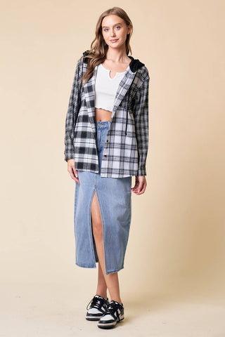 Harley HOODED CONTRAST PLAID SHIRT JACKET WITH POCKET - Rise and Redemption