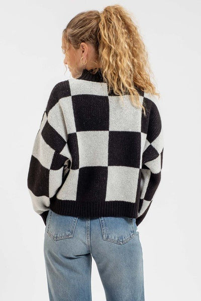 High Collar Checkered Sweater - Rise and Redemption