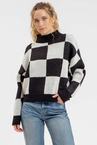 High Collar Checkered Sweater - Rise and Redemption