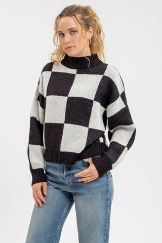 High Collar Checkered Sweater - Rise and Redemption