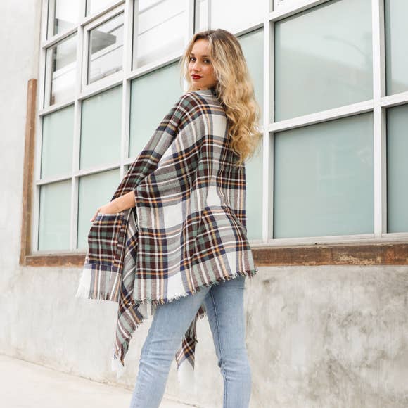 Holiday Plaid Shawl with Pockets - Rise and Redemption