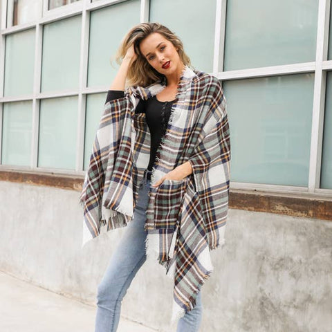 Holiday Plaid Shawl with Pockets - Rise and Redemption