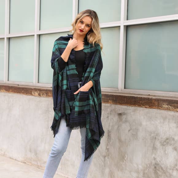 Holiday Plaid Shawl with Pockets - Rise and Redemption