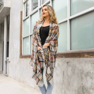 Holiday Plaid Shawl with Pockets - Rise and Redemption