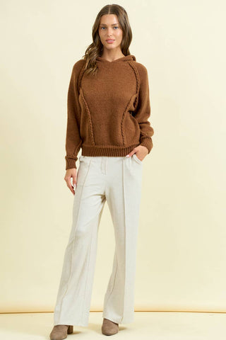 HOODIE BRAIDED DETAIL LONG SLEEVE SWEATER - Rise and Redemption