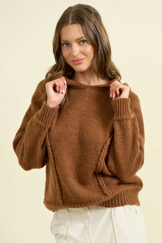 HOODIE BRAIDED DETAIL LONG SLEEVE SWEATER - Rise and Redemption