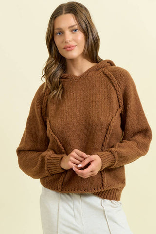 HOODIE BRAIDED DETAIL LONG SLEEVE SWEATER - Rise and Redemption