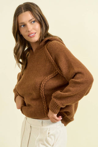 HOODIE BRAIDED DETAIL LONG SLEEVE SWEATER - Rise and Redemption