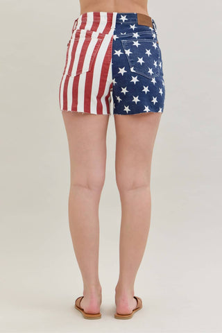 Judy Blue Americana Flag Fray Hem Shorts - Rise and Redemption