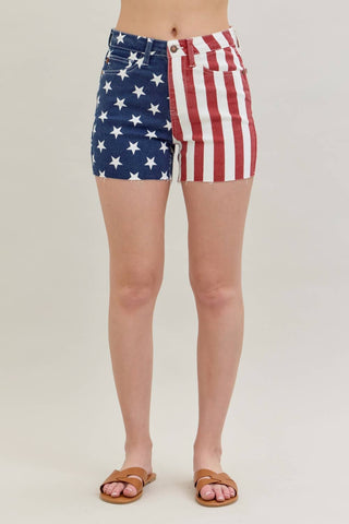 Judy Blue Americana Flag Fray Hem Shorts - Rise and Redemption