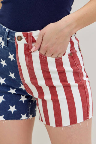 Judy Blue Americana Flag Fray Hem Shorts - Rise and Redemption