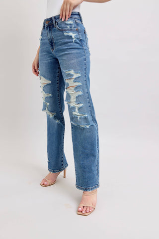 Judy Blue Heavy Distressed High Waisted Straight - Rise and Redemption