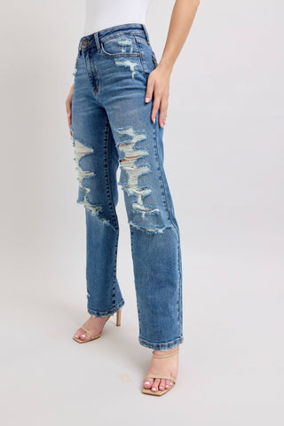 Judy Blue Heavy Distressed High Waisted Straight - Rise and Redemption