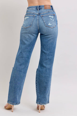 Judy Blue Heavy Distressed High Waisted Straight - Rise and Redemption