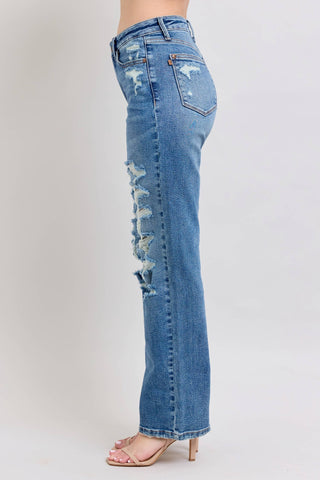 Judy Blue Heavy Distressed High Waisted Straight - Rise and Redemption