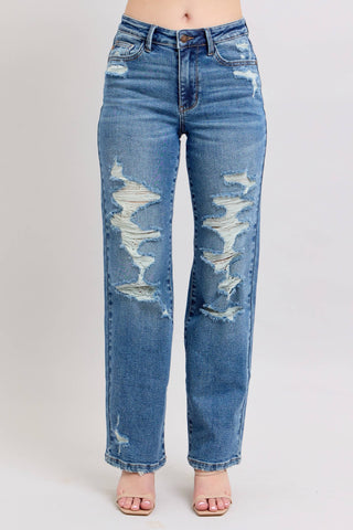 Judy Blue Heavy Distressed High Waisted Straight - Rise and Redemption