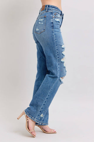 Judy Blue Heavy Distressed High Waisted Straight - Rise and Redemption