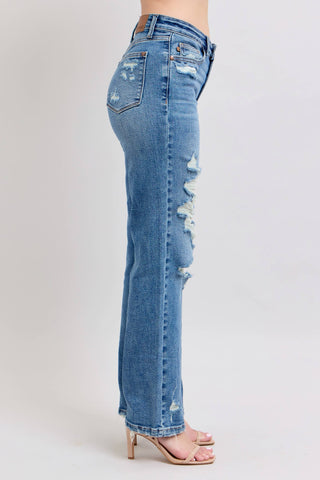 Judy Blue Heavy Distressed High Waisted Straight - Rise and Redemption
