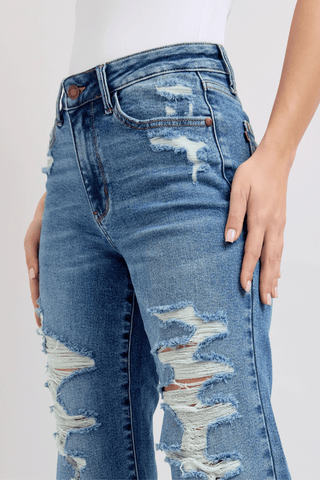 Judy Blue Heavy Distressed High Waisted Straight - Rise and Redemption