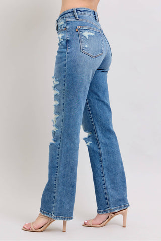 Judy Blue Heavy Distressed High Waisted Straight - Rise and Redemption
