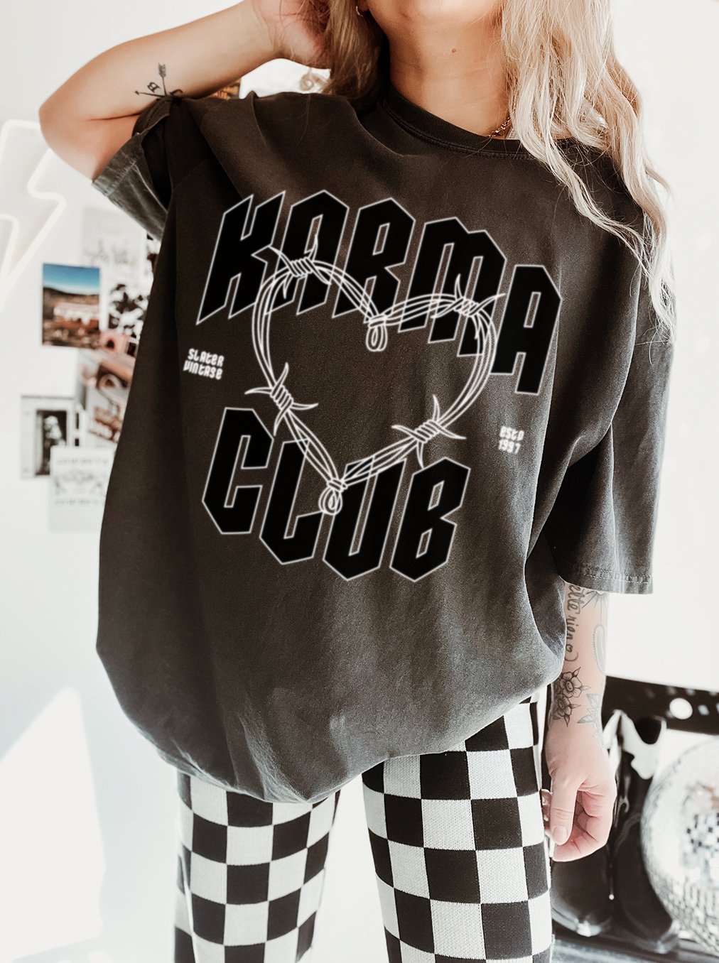 Karma Club Trendy Graphic Barbed Wire Vintage T-Shirt - Rise and Redemption