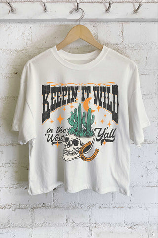 KEEPIN' IT WILD IN THE WEST Y'ALL GRAPHIC LONG CROP TOP - Rise and Redemption