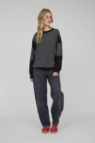 LENNON CONTRAST STRIPE RAW EDGE LONG SLEEVE KNIT TOP - Rise and Redemption