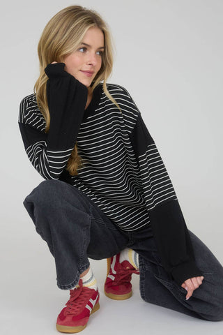 LENNON CONTRAST STRIPE RAW EDGE LONG SLEEVE KNIT TOP - Rise and Redemption