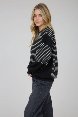 LENNON CONTRAST STRIPE RAW EDGE LONG SLEEVE KNIT TOP - Rise and Redemption