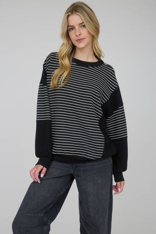 LENNON CONTRAST STRIPE RAW EDGE LONG SLEEVE KNIT TOP - Rise and Redemption