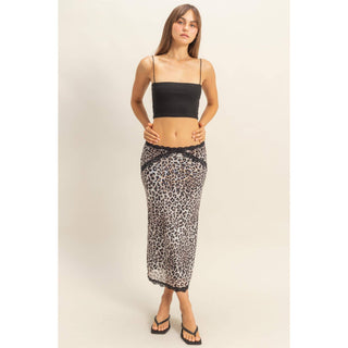 Leopard Print Pencil Skirt With Lace Trim - Rise and Redemption