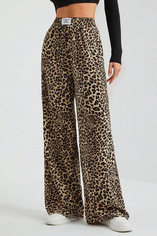 Leopard Wide Leg Elastic Waist Pants - Rise and Redemption