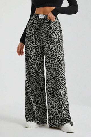 Leopard Wide Leg Elastic Waist Pants - Rise and Redemption