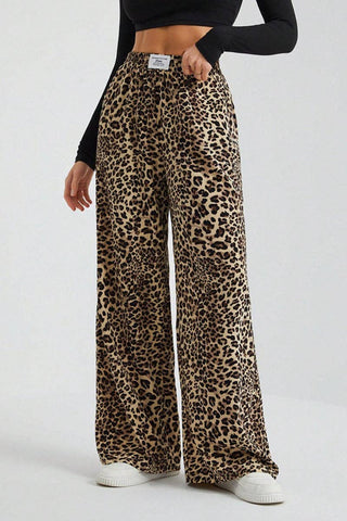 Leopard Wide Leg Elastic Waist Pants - Rise and Redemption