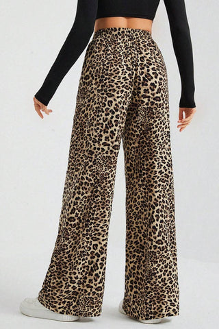 Leopard Wide Leg Elastic Waist Pants - Rise and Redemption