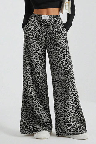 Leopard Wide Leg Elastic Waist Pants - Rise and Redemption