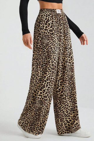 Leopard Wide Leg Elastic Waist Pants - Rise and Redemption