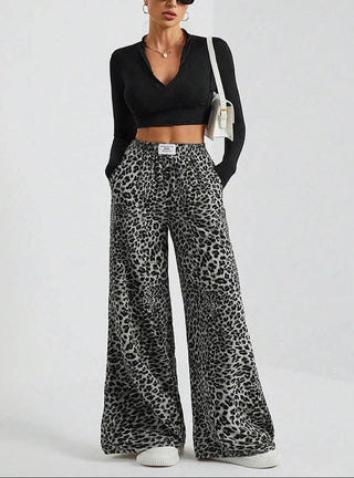 Leopard Wide Leg Elastic Waist Pants - Rise and Redemption
