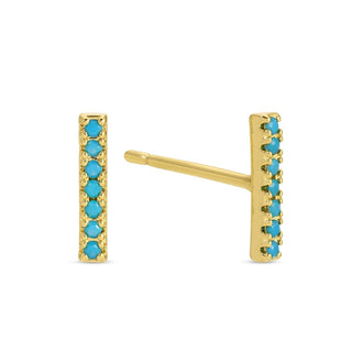 Light Blue Pavé Bar Studs On Velvet Tag - Rise and Redemption