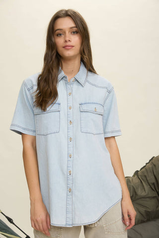LIGHT DENIM COLLARED BUTTON DOWN SHIRT - Rise and Redemption