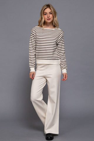 Long Sleeve Buttoned Shoulder Stripe Sweater - Rise and Redemption