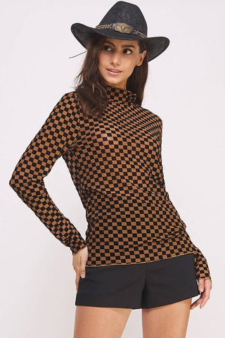 Long Sleeve Checkered Mesh Top - Rise and Redemption