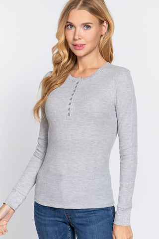 Long Sleeve Henley Thermal Knit Top - Rise and Redemption