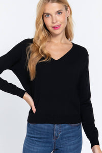 Long Sleeve V - neck Back Cross Strap Sweater - Rise and Redemption