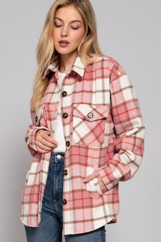 Long Sleeve Wool Blend Plaid Button Down Casual Jacket - Rise and Redemption