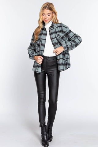 Long Sleeve Wool Blend Plaid Button Down Casual Jacket - Rise and Redemption