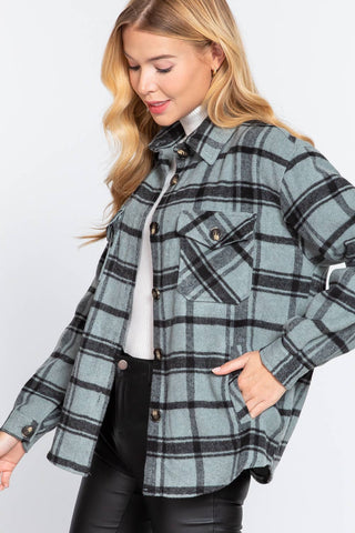 Long Sleeve Wool Blend Plaid Button Down Casual Jacket - Rise and Redemption