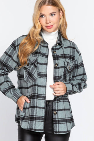 Long Sleeve Wool Blend Plaid Button Down Casual Jacket - Rise and Redemption