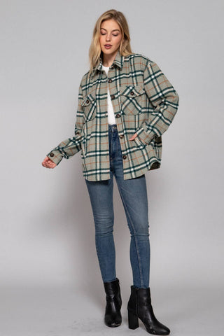 Long Sleeve Wool Blend Plaid Button Down Casual Jacket - Rise and Redemption